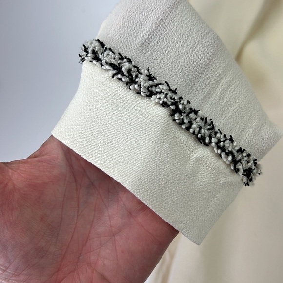 Naf Naf beige button down blouse with Fringe Detail - Picture 6 of 11